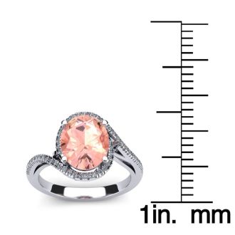 1-1/3 Carat Oval Shape Morganite and Halo Diamond Ring In 14 Karat White Gold