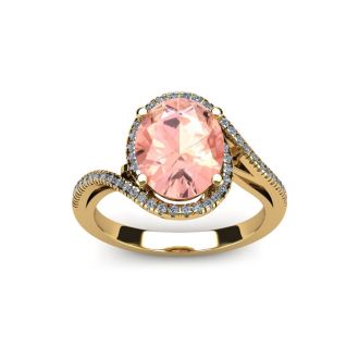 1-1/3 Carat Oval Shape Morganite and Halo Diamond Ring In 14 Karat Yellow Gold