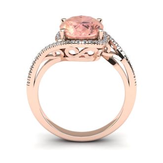 1-1/3 Carat Oval Shape Morganite and Halo Diamond Ring In 14 Karat Rose Gold