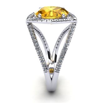 1 1/2 Carat Oval Shape Citrine and Halo Diamond Ring In 14 Karat White Gold