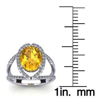 1 1/2 Carat Oval Shape Citrine and Halo Diamond Ring In 14 Karat White Gold