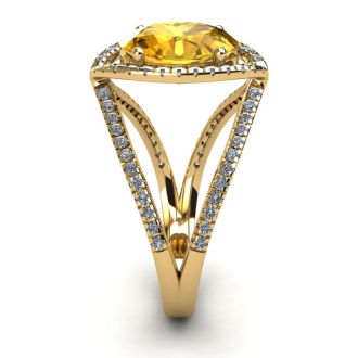 1 1/2 Carat Oval Shape Citrine and Halo Diamond Ring In 14 Karat Yellow Gold