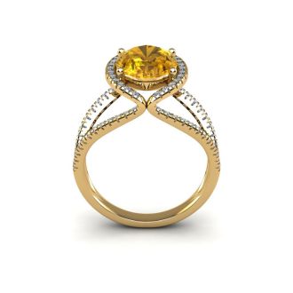1 1/2 Carat Oval Shape Citrine and Halo Diamond Ring In 14 Karat Yellow Gold