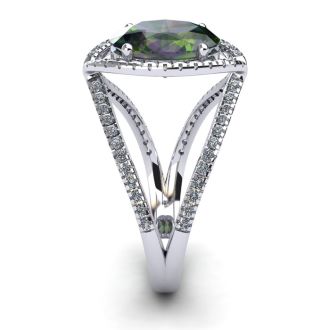 1-1/2 Carat Oval Shape Mystic Topaz Ring With Fancy Diamond Halo In 14 Karat White Gold