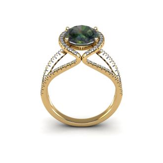 1-1/2 Carat Oval Shape Mystic Topaz Ring With Fancy Diamond Halo In 14 Karat Yellow Gold