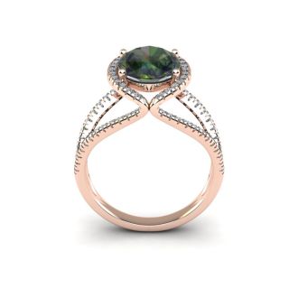 1-1/2 Carat Oval Shape Mystic Topaz Ring With Fancy Diamond Halo In 14 Karat Rose Gold