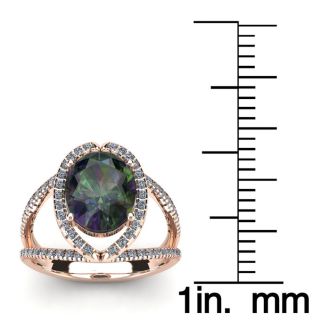 1-1/2 Carat Oval Shape Mystic Topaz Ring With Fancy Diamond Halo In 14 Karat Rose Gold