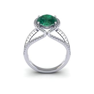 1 1/2 Carat Oval Shape Emerald and Halo Diamond Ring In 14 Karat White Gold
