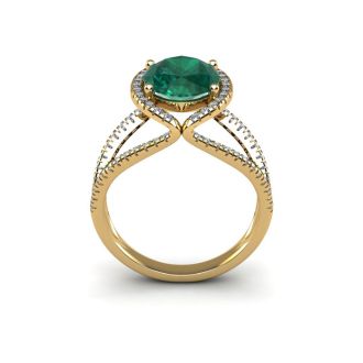 1 1/2 Carat Oval Shape Emerald and Halo Diamond Ring In 14 Karat Yellow Gold
