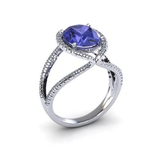 1 3/4 Carat Oval Shape Tanzanite and Halo Diamond Ring In 14 Karat White Gold

