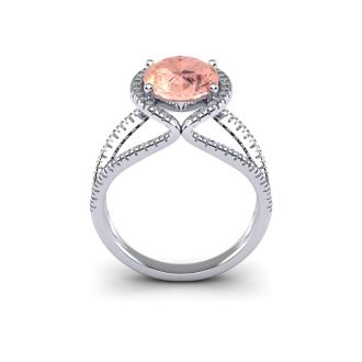 1-1/2 Carat Oval Shape Morganite and Halo Diamond Ring In 14 Karat White Gold