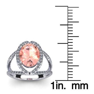 1-1/2 Carat Oval Shape Morganite and Halo Diamond Ring In 14 Karat White Gold