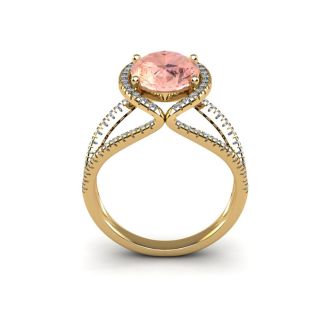 1-1/2 Carat Oval Shape Morganite and Halo Diamond Ring In 14 Karat Yellow Gold
