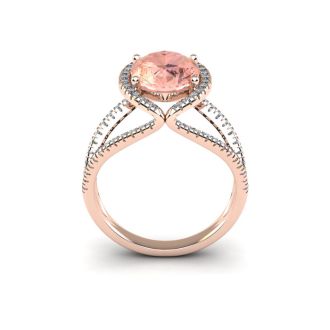 1-1/2 Carat Oval Shape Morganite and Halo Diamond Ring In 14 Karat Rose Gold