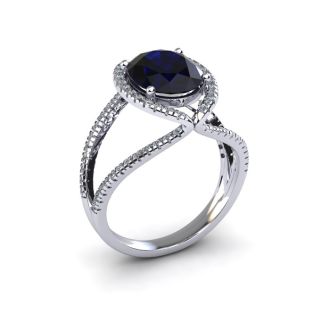 2 Carat Oval Shape Sapphire and Halo Diamond Ring In 14 Karat White Gold