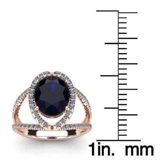 2 Carat Oval Shape Sapphire and Halo Diamond Ring In 14 Karat Rose Gold