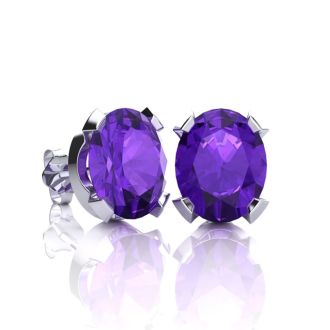 3 Carat Oval Shape Amethyst Necklace and Earring Set In Sterling Silver