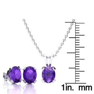 3 Carat Oval Shape Amethyst Necklace and Earring Set In Sterling Silver