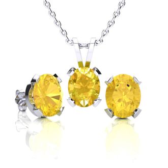 3 Carat Oval Shape Citrine Necklace and Earring Set In Sterling Silver