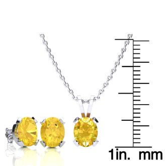 3 Carat Oval Shape Citrine Necklace and Earring Set In Sterling Silver