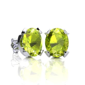 3 Carat Oval Shape Peridot Necklace and Earring Set In Sterling Silver