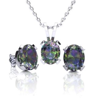 3 Carat Oval Shape Mystic Topaz Necklace & Earring Set in Sterling Silver