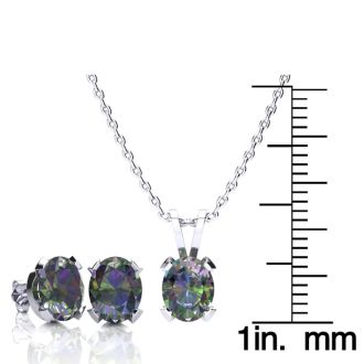 3 Carat Oval Shape Mystic Topaz Necklace & Earring Set in Sterling Silver