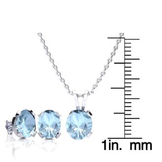 Aquamarine Necklace: Aquamarine Jewelry: 3 Carat Oval Shape Aquamarine Necklace and Earring Set In Sterling Silver
