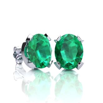 3 Carat Oval Shape Emerald Necklaces and Earring Set In Sterling Silver, 18 Inch Chain
