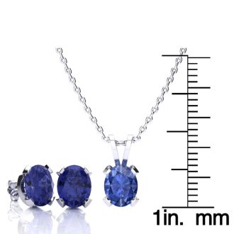 3 Carat Oval Shape Tanzanite Necklace and Earring Set In Sterling Silver