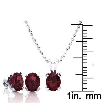 Garnet Necklace: Garnet Jewelry: 3 Carat Oval Shape Garnet Necklace and Earring Set In Sterling Silver
