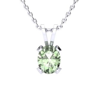 3 Carat Oval Shape Green Amethyst Necklace and Earring Set In Sterling Silver