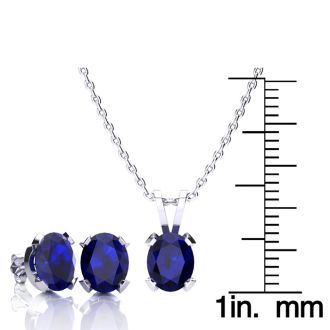 3 Carat Oval Shape Sapphire Necklace and Earring Set In Sterling Silver