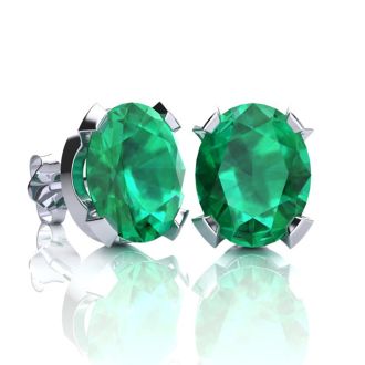 3-1/2 Carat Oval Shape Emerald Necklaces and Earring Set In Sterling Silver, 18 Inch Chain