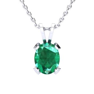 3-1/2 Carat Oval Shape Emerald Necklaces and Earring Set In Sterling Silver, 18 Inch Chain