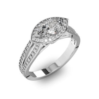 1 Carat Marquise Shape Antique Halo Diamond Engagement Ring In 14 Karat White Gold