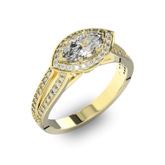 1 Carat Marquise Shape Antique Halo Diamond Engagement Ring In 14 Karat Yellow Gold