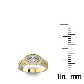 1 Carat Marquise Shape Antique Halo Diamond Engagement Ring In 14 Karat Yellow Gold