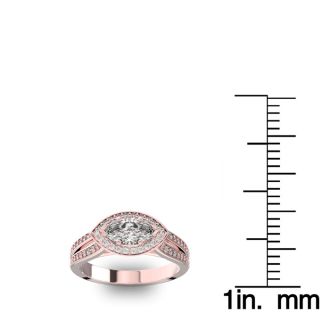 1 Carat Marquise Shape Halo Diamond Engagement Ring in 14 Karat Rose Gold, Split Shank