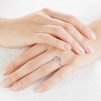 1 Carat Marquise Shape Halo Diamond Engagement Ring in 14 Karat Rose Gold, Split Shank