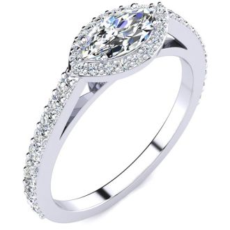 3/4 Carat Marquise Shape Halo Diamond Engagement Ring in 14 Karat White Gold