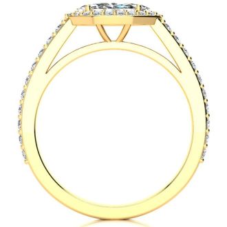 3/4 Carat Marquise Shape Halo Diamond Engagement Ring in 14 Karat Yellow Gold