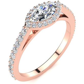 3/4 Carat Marquise Shape Halo Diamond Engagement Ring in 14 Karat Rose Gold