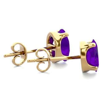 1 Carat Oval Shape Amethyst Stud Earrings In 14K Yellow Gold Over Sterling Silver