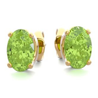 1 Carat Oval Shape Peridot Stud Earrings In 14K Yellow Gold Over Sterling Silver