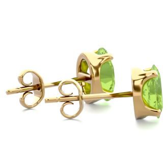 1 Carat Oval Shape Peridot Stud Earrings In 14K Yellow Gold Over Sterling Silver