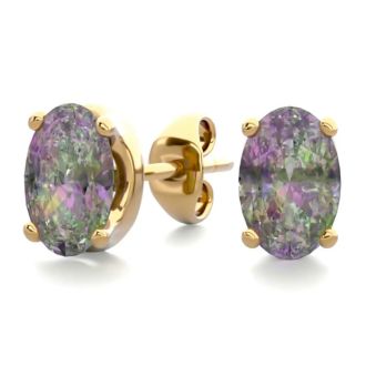 1 Carat Oval Shape Mystic Topaz Stud Earrings In 14K Yellow Gold Over Sterling Silver