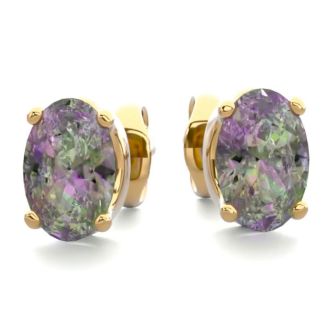 1 Carat Oval Shape Mystic Topaz Stud Earrings In 14K Yellow Gold Over Sterling Silver
