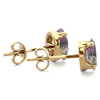 1 Carat Oval Shape Mystic Topaz Stud Earrings In 14K Yellow Gold Over Sterling Silver