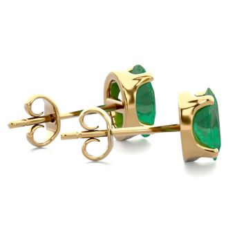1 Carat Oval Shape Emerald Stud Earrings In 14K Yellow Gold Over Sterling Silver